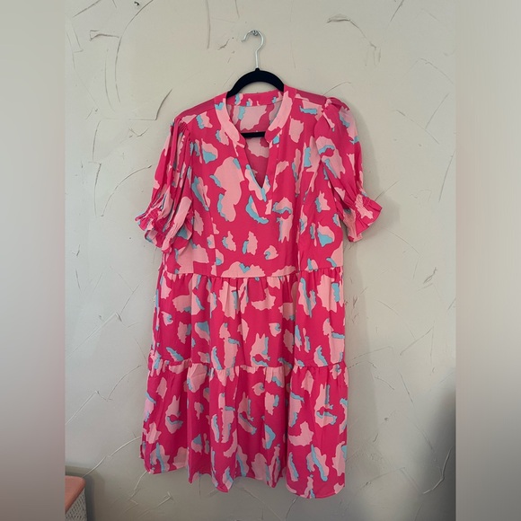 Pink tiered animal print dress - Picture 1 of 2